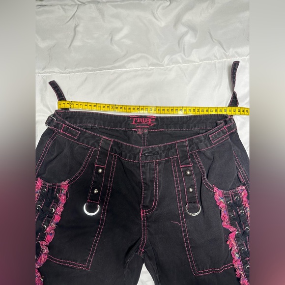 🎀 TRIPP NYC 🎀 BLACK PINK RAVE CHAIN STRAP PANTS - Picture 4 of 7